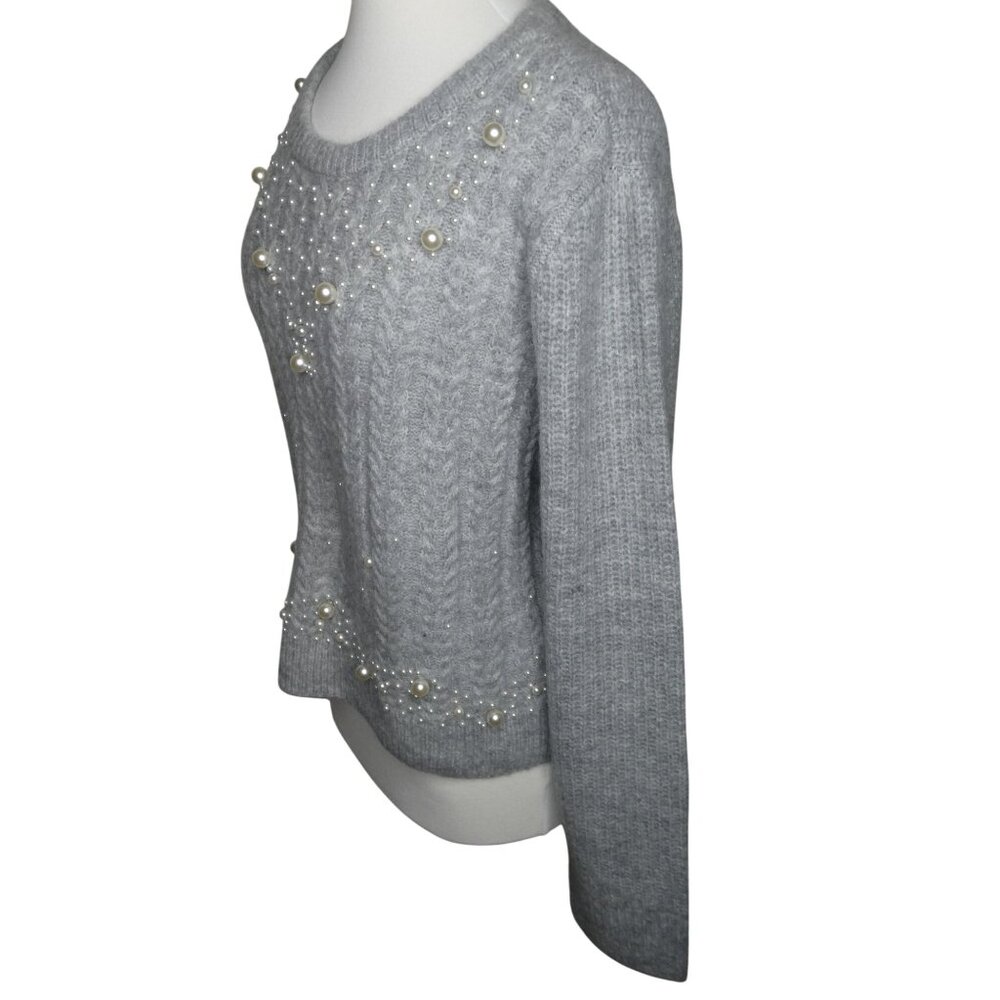 Rachel Roy Grey Pearl-Studded Women's Crew Sweater Size XL - Picture 2 of 8